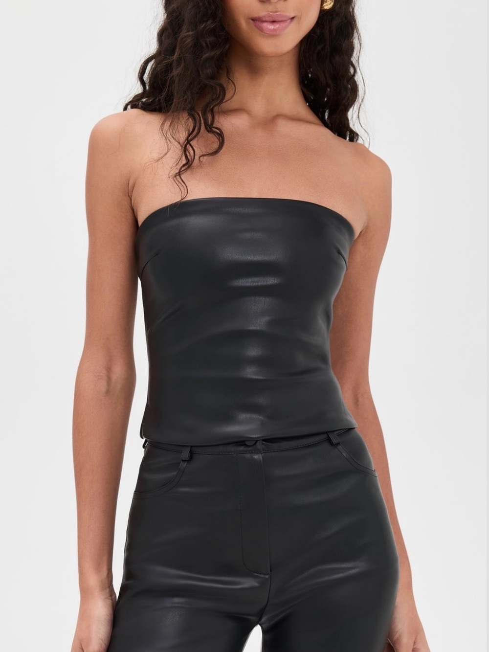 CULTNAKED Black Faux-Leather Strapless Tube Camisole